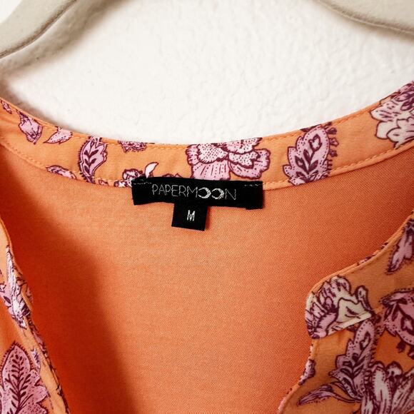 [Papermoon] Orange Floral Print Sleeveless Chiffon Blouse Work Top Size Medium M - Picture 10 of 10